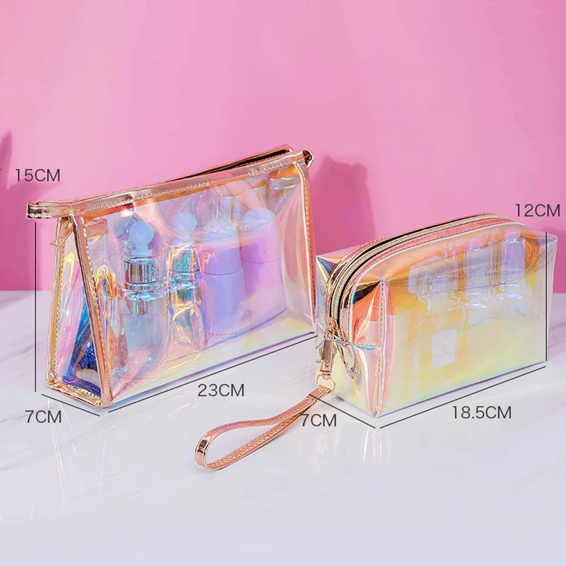 Cosmetic Storage Bag Laser Glitter Waterproof Zip Pouch Ladies Travel Organization Toiletry Bag Portable Makeup Transparent Bag