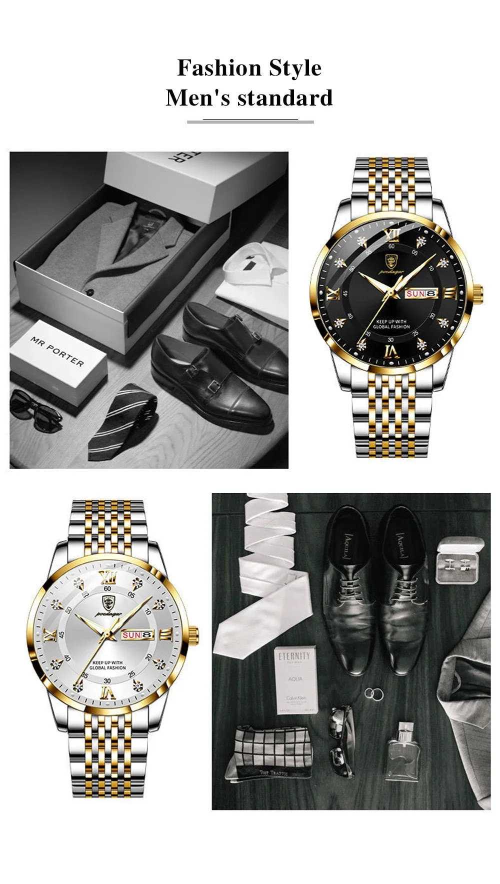 POEDAGAR 836 جديد ساعة رجالي عادية سوار فولاذي غير قابل للصدأ ساعة اليد الطلب الكبير مضيئة التناظرية ساعات كوارتز للرجل Montre Reloj