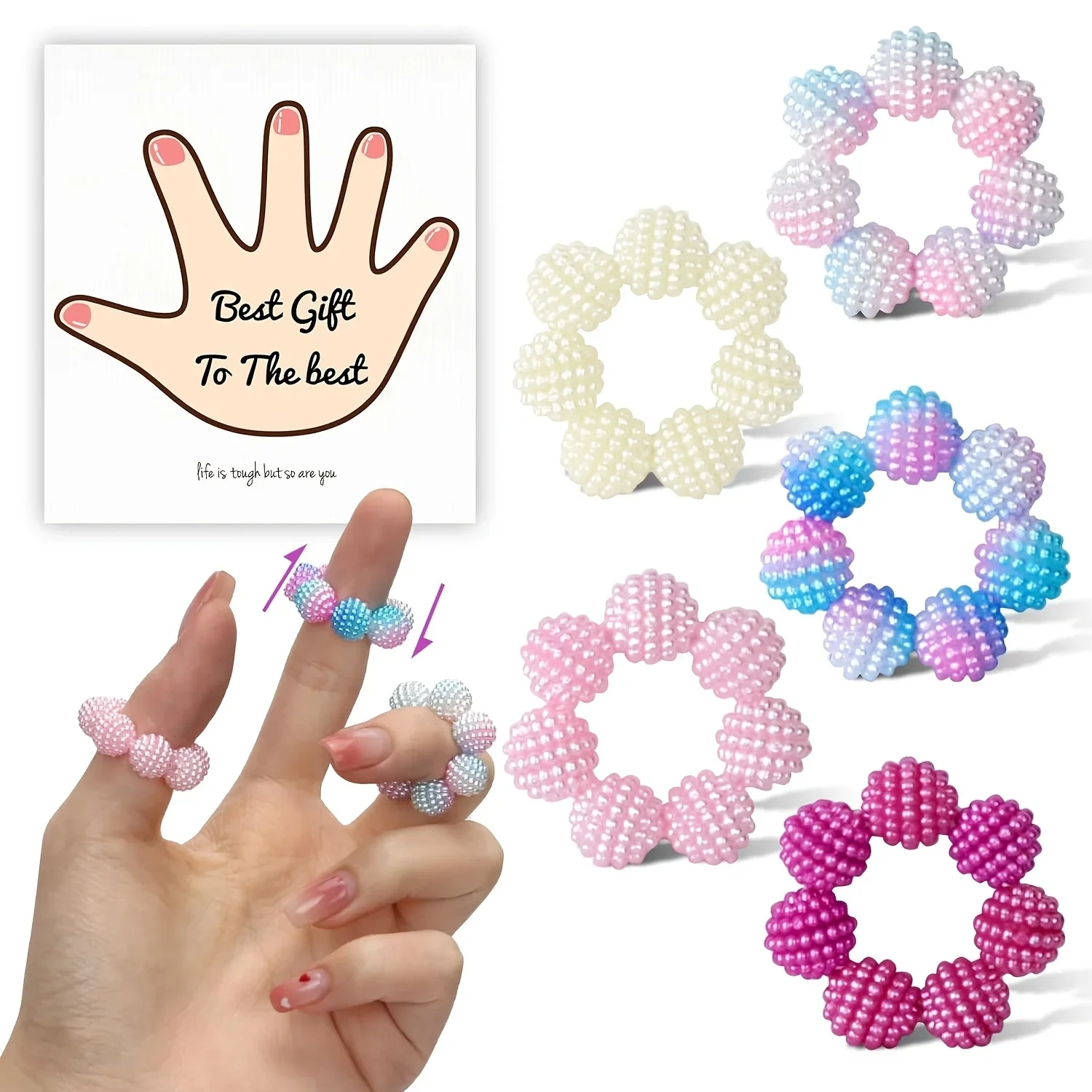 5pcs Rotatable Finger Rings, Multi-Adjustable Relax Anxiety Calming with Finger Rings, Gradient Color. Suitable for Adults.