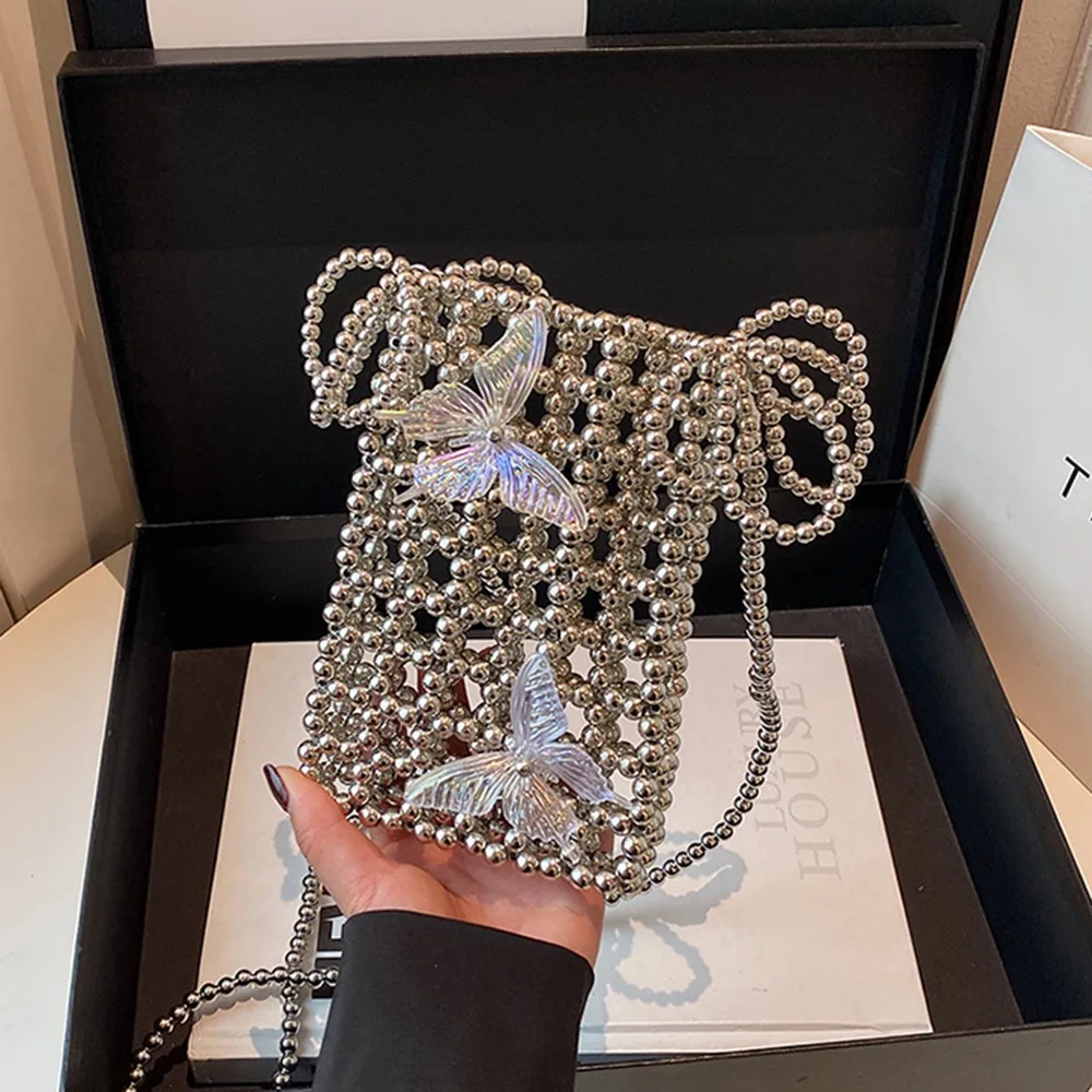 

Bohemian Shiny Mini Square Bag Woven Acrylic Beaded Shoulder Bag Handmade Korean Style Storage Bag Holiday