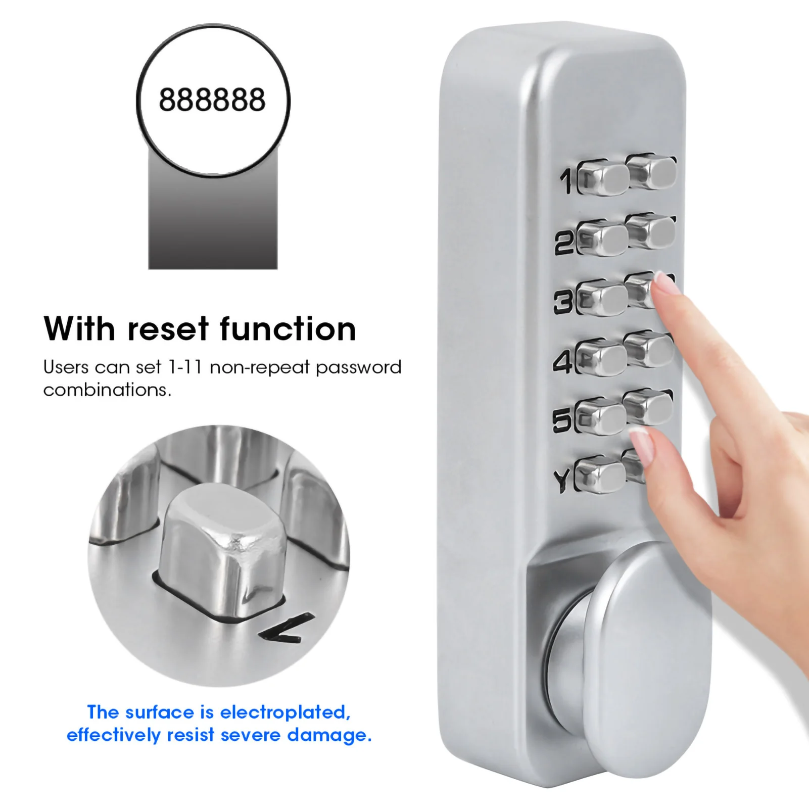 Passsword Lock 1‑11 Digits Mechanical Combination Lock Sliding Door Keyless Access for Kitchen  Balcony Zinc Alloy Lock
