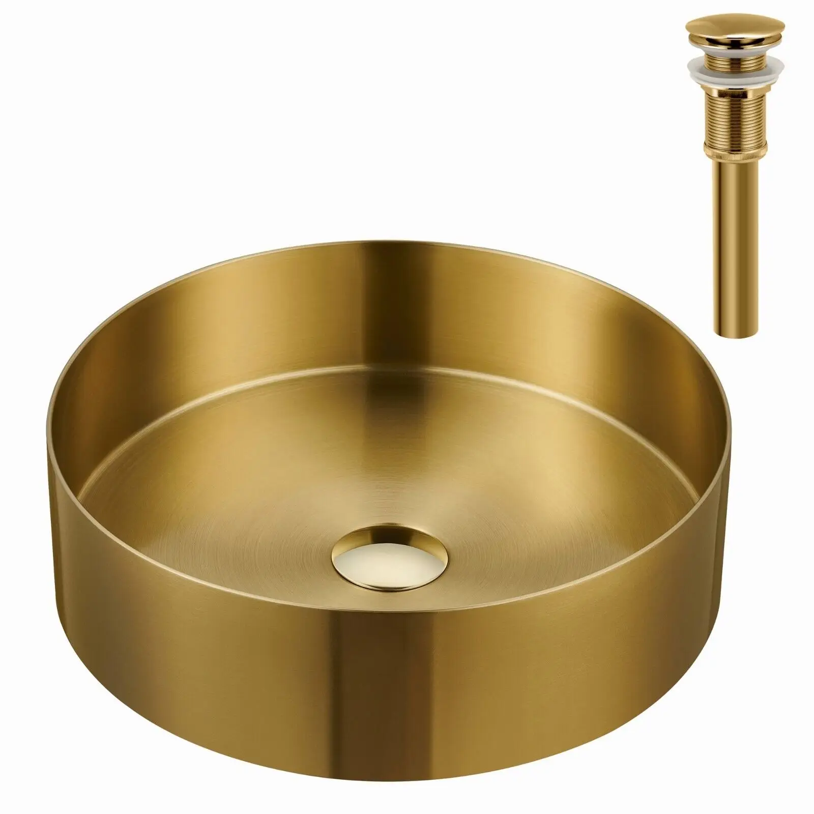 

US Stainless Steel Bathroom Sink with Mounting Ring & Pop-Up Drain Round Bowl Basin