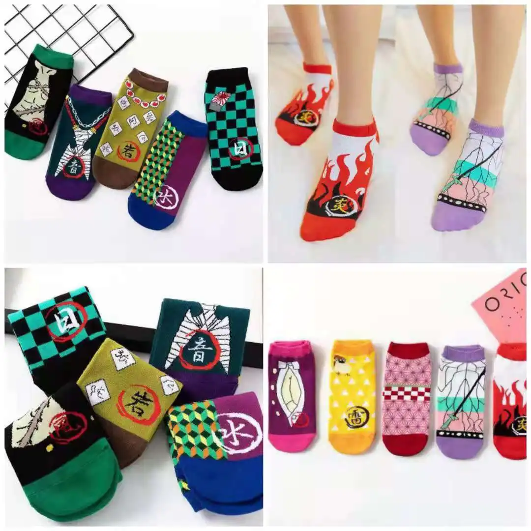 Anime Demon Slayer Kimetsu No Yaiba Sock Short Socks Cosplay Prop Cartoons Anime Kamado Tanjirou Kamado Nezuko Cotton Socks Hall