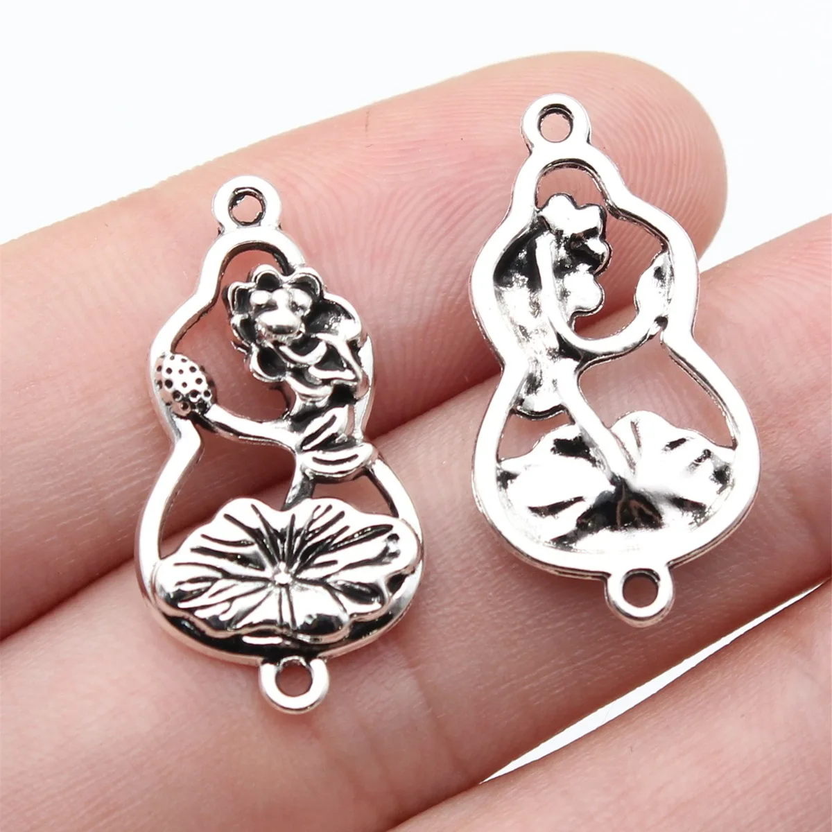 WYSIWYG 20pcs 26x14mm Antique Silver Color Chinese Style Lotus Leaf Gourd Connector For DIY Jewelry Making