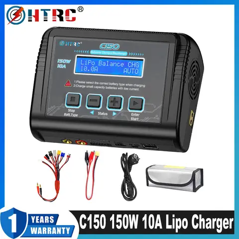 HTRC C150 RC Charger Balancer AC/DC 150W 10A Battery Discharger for LiPo LiHV LiFe Lilon NiCd NiMh Pb Batteri+8 in 1 Cables