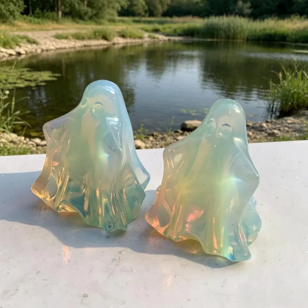 Hand Carved Opalite Ghost  Skull,,Quartz Ghost Ghost Sculpture,Mineral Specimen,Home Decor,Reiki Healing,Crystal Gifts & Home De view 2