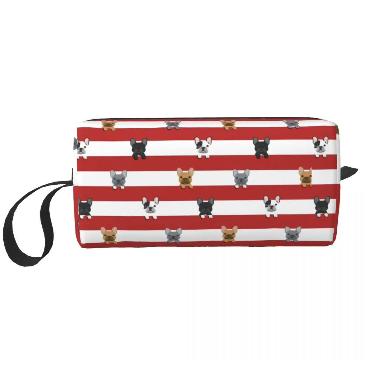 Custom French Bulldog Red Stripes Toiletry Bag Puppy Animal Pet Makeup Cosmetic Organizer Lady Beauty Storage Dopp Kit Case