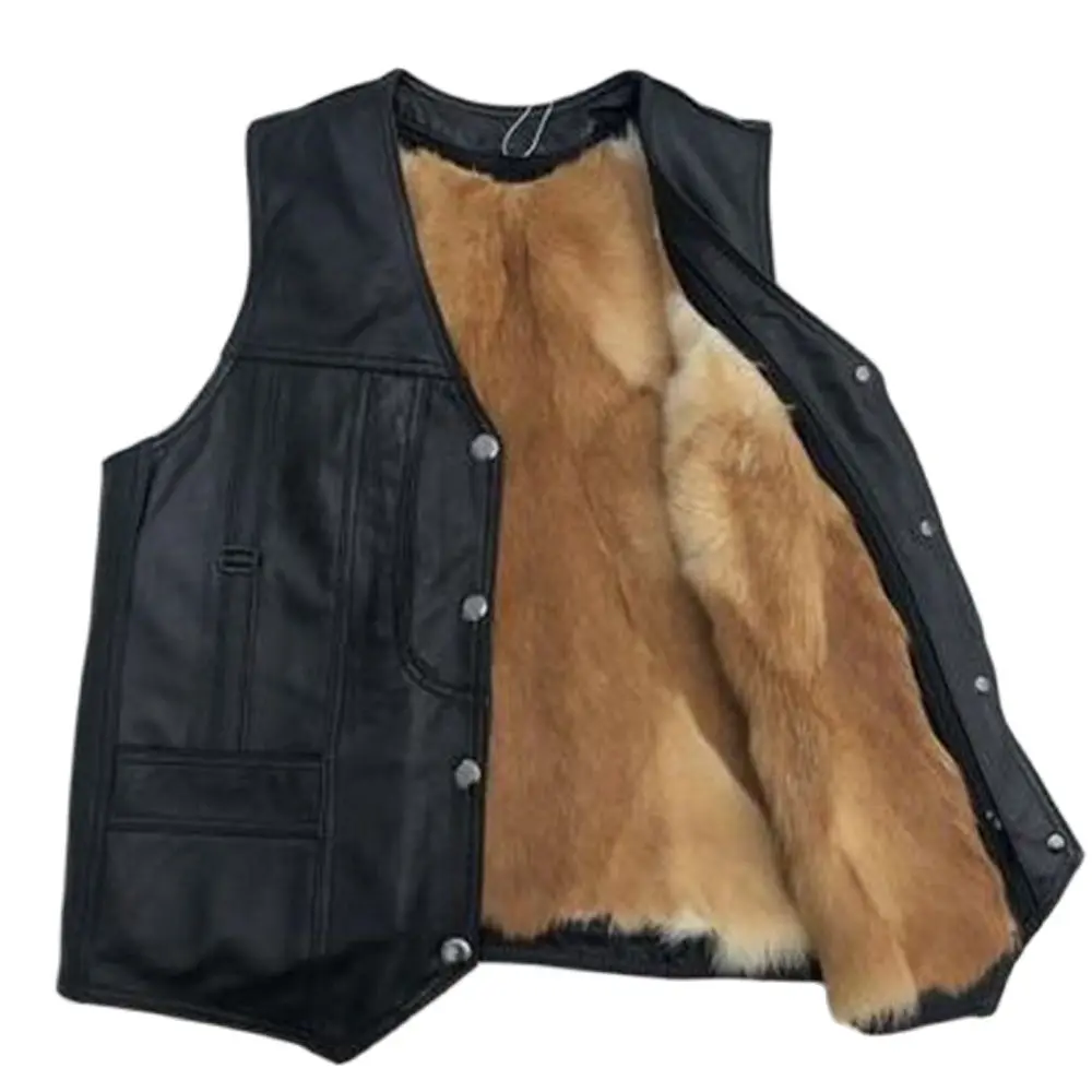 

Man Genuine Leather Male Long 100% Wool Fur Vest Thermal Sheepskin Waistcoat The Elderly Cashmere Detachable Vest Warm Gilet