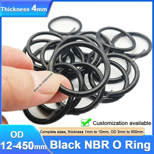 Imagen 1 del producto 1-10 Uds junta tórica negra NBR CS 4mm arandela resistente al aceite forma redonda caucho de nitrilo junta tórica espaciador de sellado OD 12-450mm