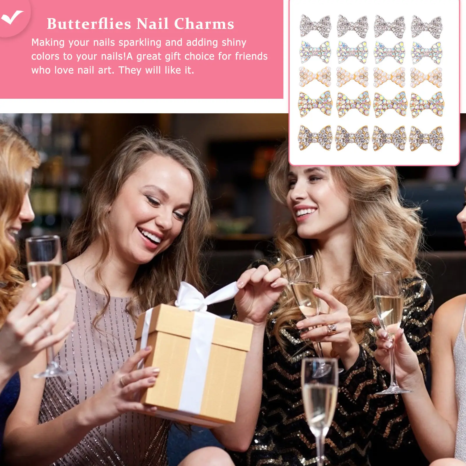 

50Pcs Nail Art Charms 3D Butterflies Metal Nail Studs Decoration for Stage Performance Graduation Party Nails Decor