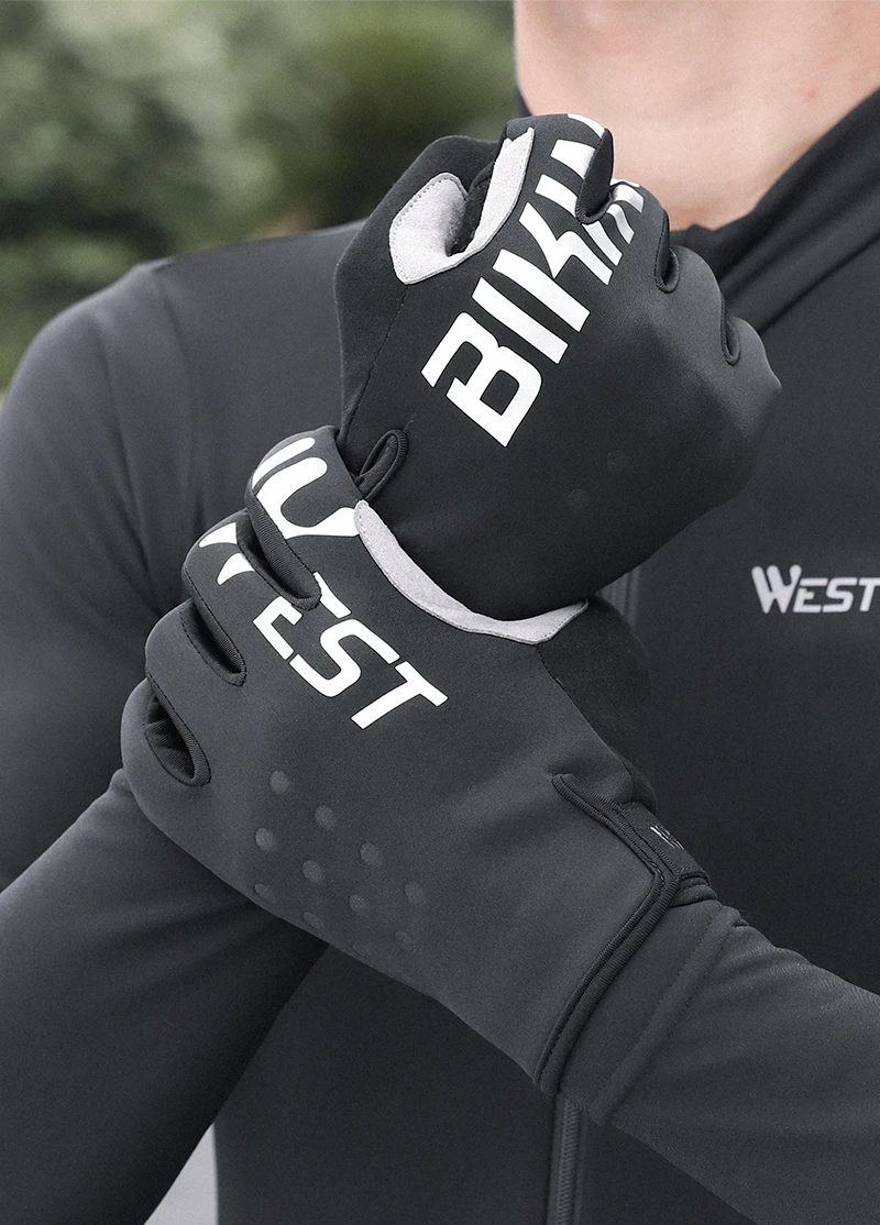 WEST BIKING Warme Winter-Fahrradhandschuhe für Herren, winddicht, mit Fleece, reflektierend, SBR-Polsterung, 3-Finger-Touchscreen, rutschfest, für MTB und Rennrad – Detail 12