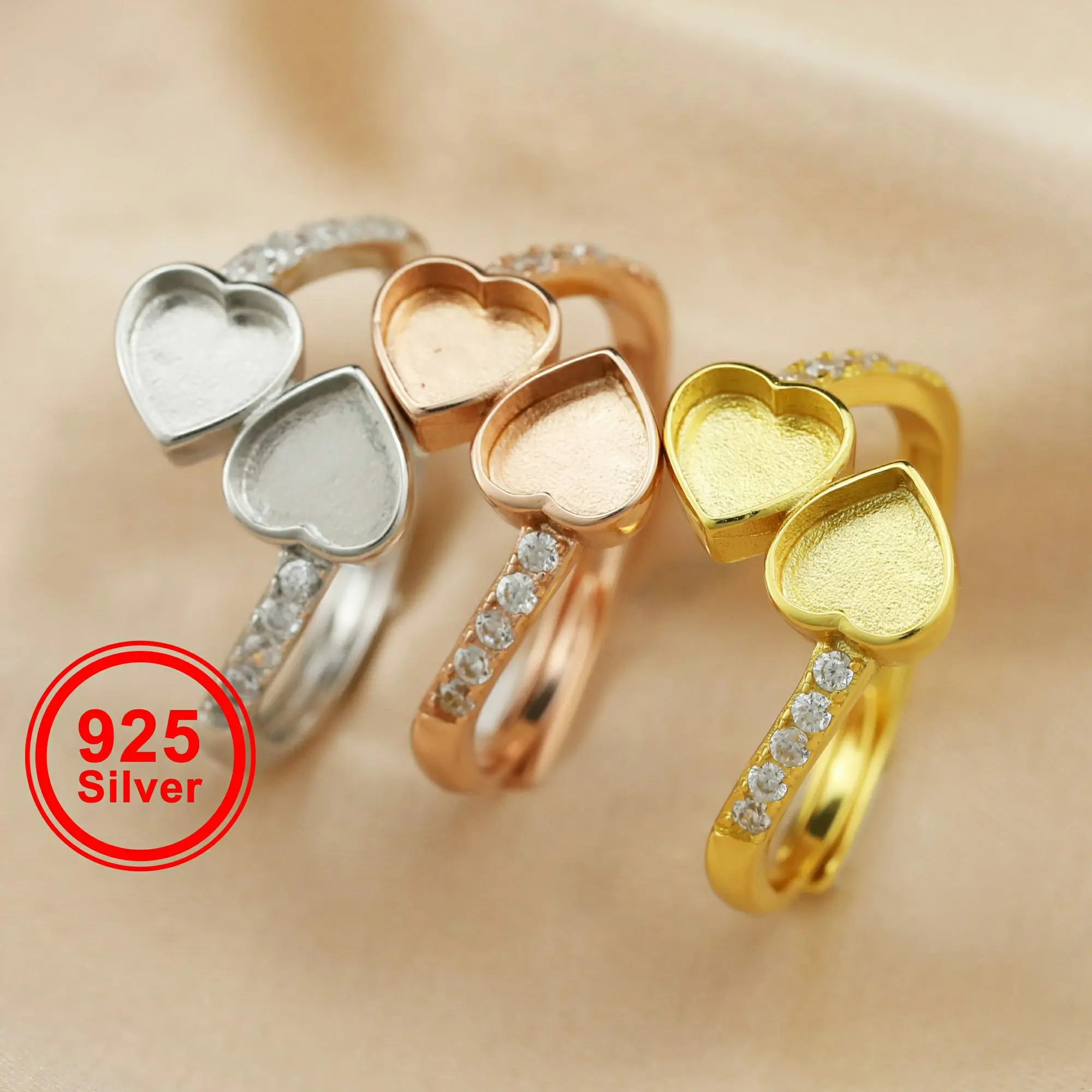 6MM Keepsake Breast Milk Resin Heart Bezel Ring Settings Bypass Solid 925 Sterling Silver DIY Adjustable Ring 1294331