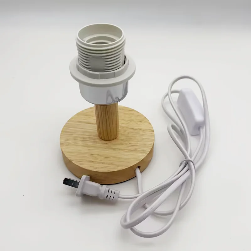 E27 Circular Solid Wooden Base Holder Lamp Cup With Cord ON OFF Switch For Table Lamp Plug In Lamp Bedside Lamp Holder