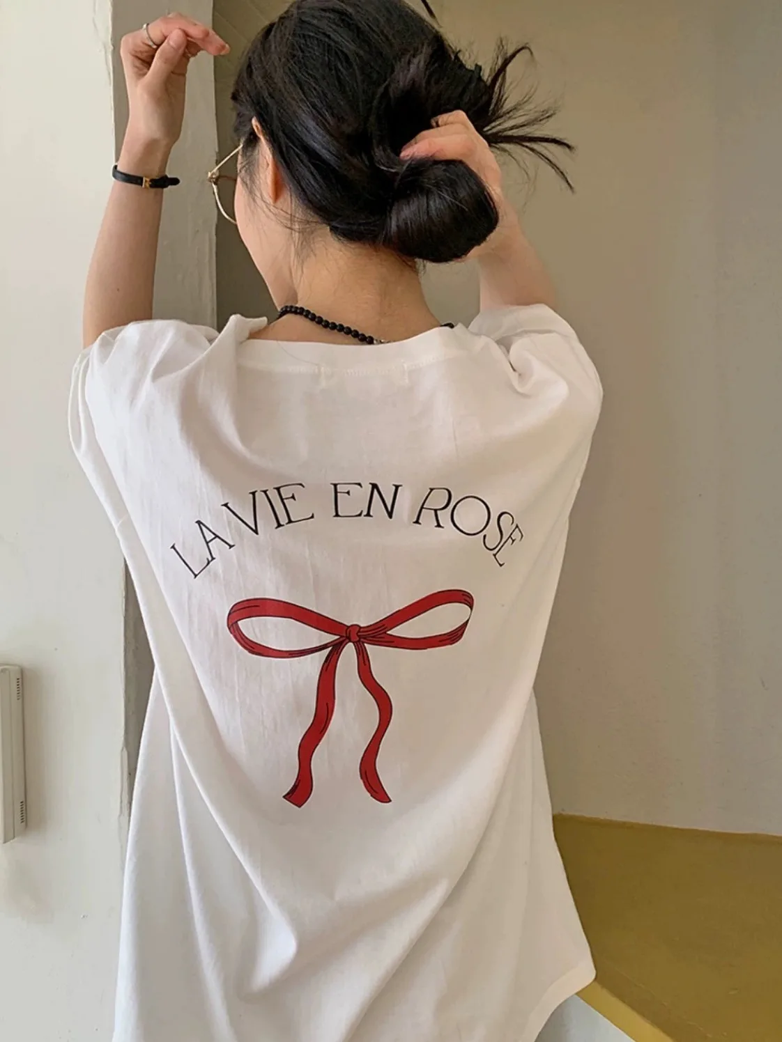 plus Size Women's T-Shirt Spring New  Knot Print Cuffed Short Sleeve Anti-Aging Versatile Korean Style Loose Fit Summer