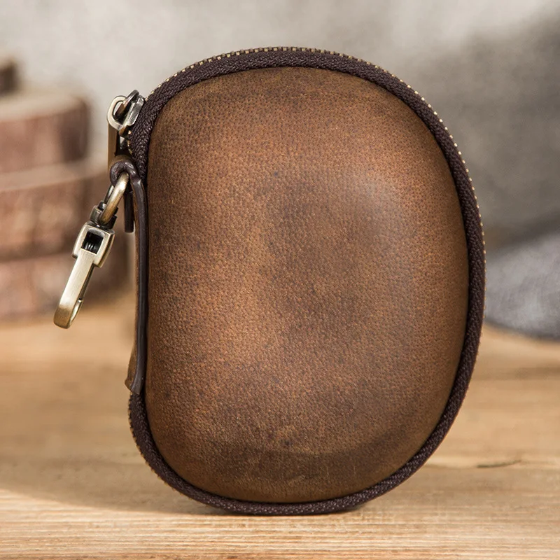 

Retro Genuine Leather Cowhide Creative Folding Sunglasses Case With Hook & Zipper For Eyewear Storage