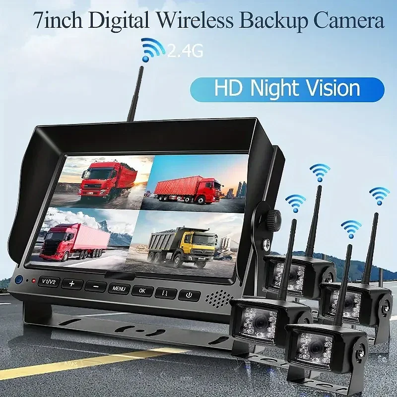 Recording Function Wireless Front/Side/Rear Back Up Truck Car Reverse Camera with Monitor