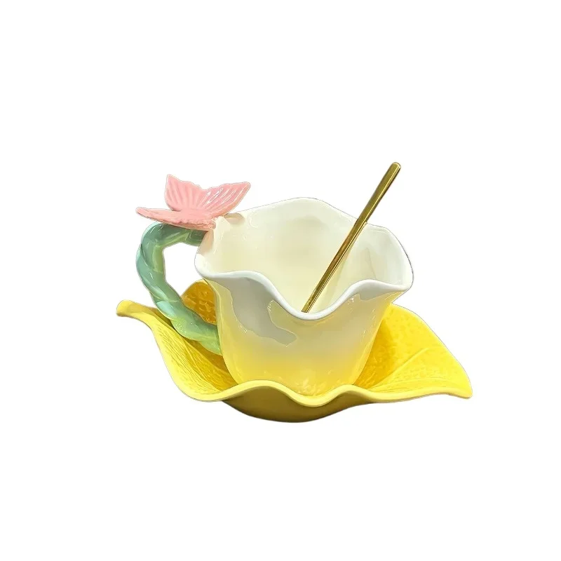 

Pastoral butterfly flower language high value coffee cup underglaze color ceramic 00