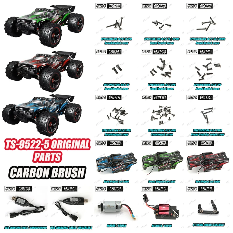 

9522PRO 85KM/H or 55KM/H High-speed RC Car Original Parts Four-wheel 1:16 Boy's Toy Screw/Tire/Motor/Charging Cable/Receiver