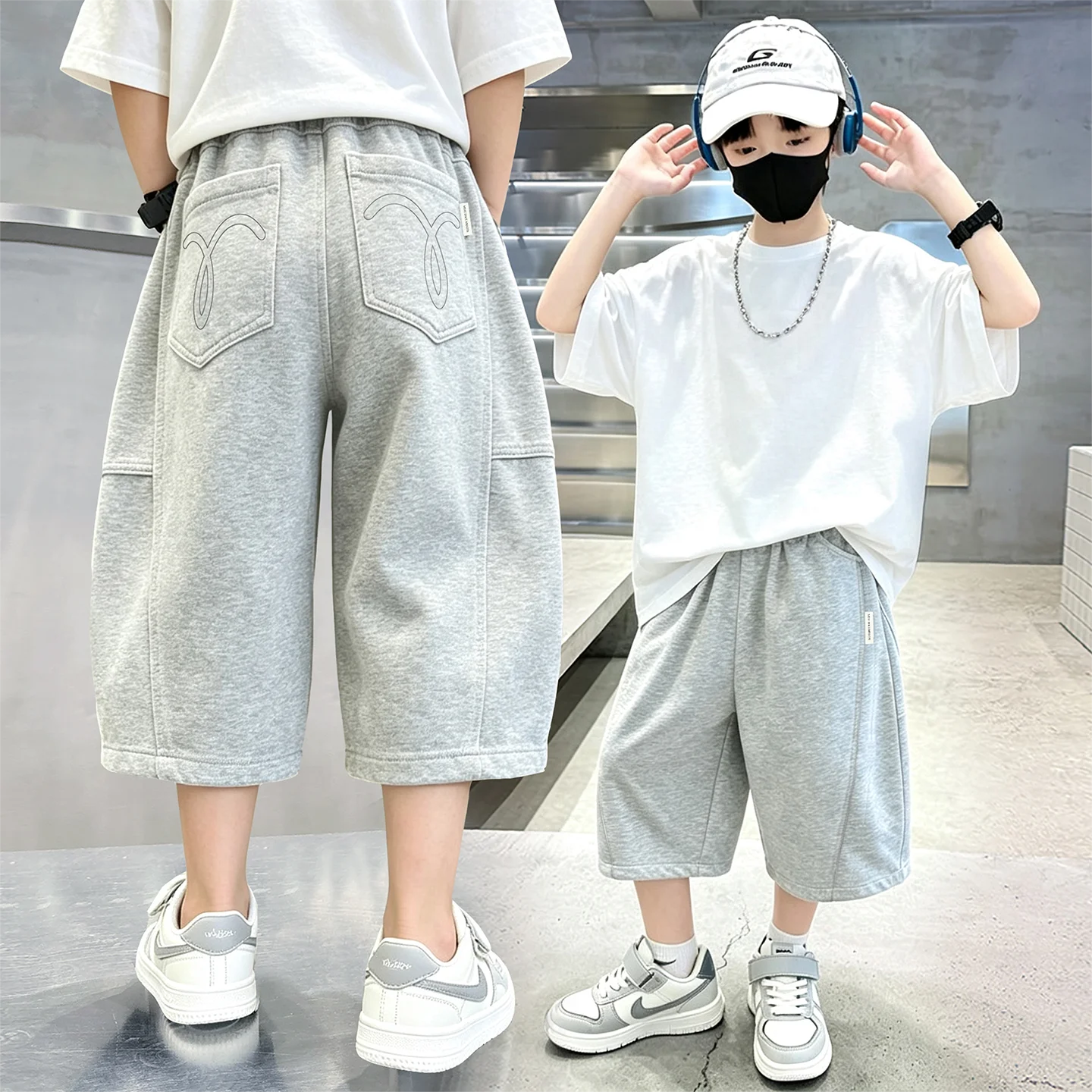 

Kids Shorts Boys Solid Color Short Baby Solid Color Casual Pant Summer Children Short Pants Sport Clothing Grey or Black Color