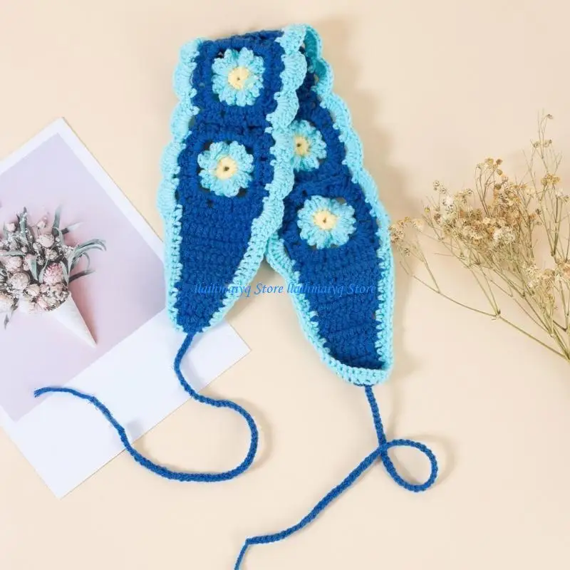 573B محبوك مطاطا باندانا الفتيات الساخنة زهرة نمط قابل للتعديل الكروشيه هيرباند