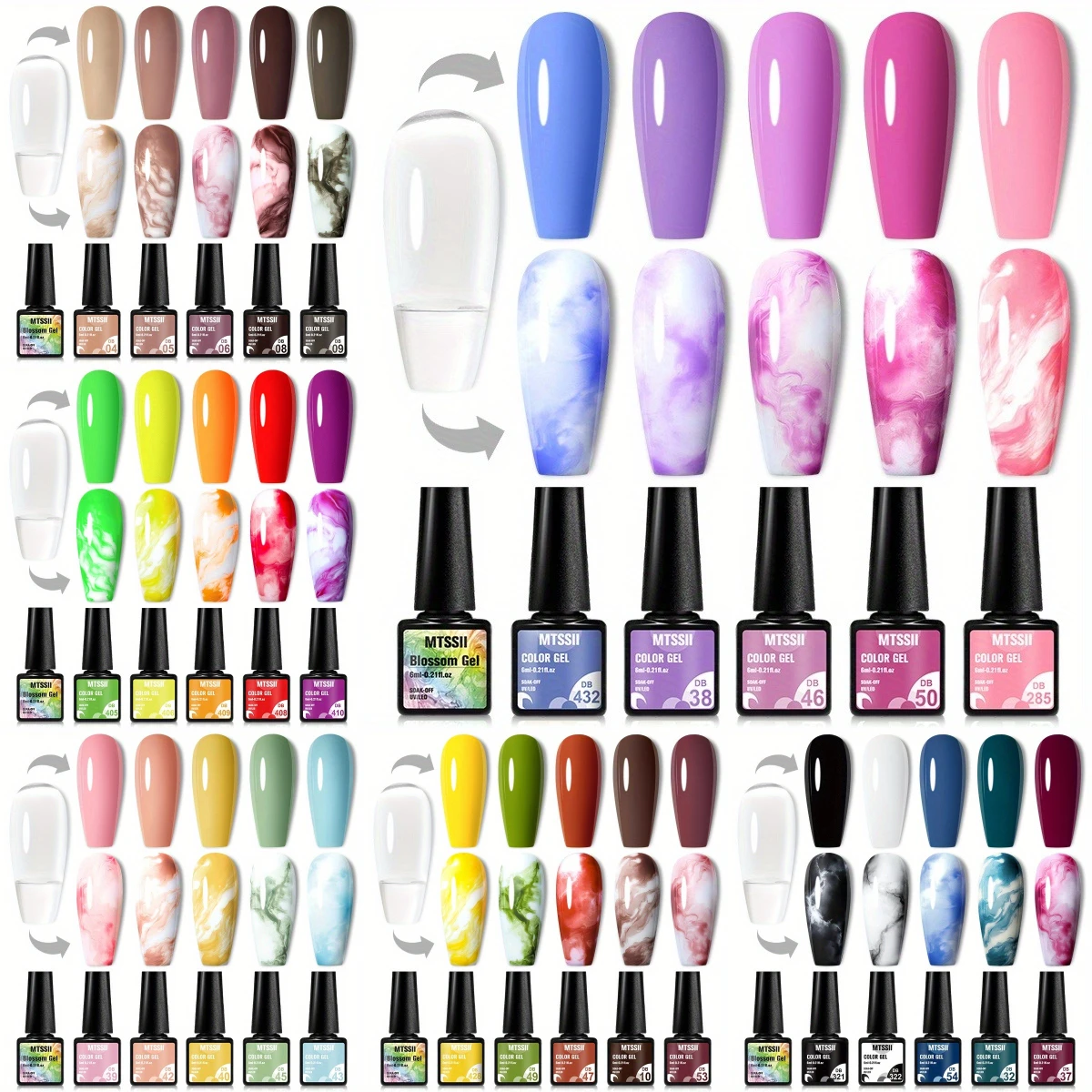 6Pcs/Set Watercolor Floral Print Clear Nail Blooming Gel Polish Kit Spring Colorful Semi Permanent Soak Off Art Gel Varnish