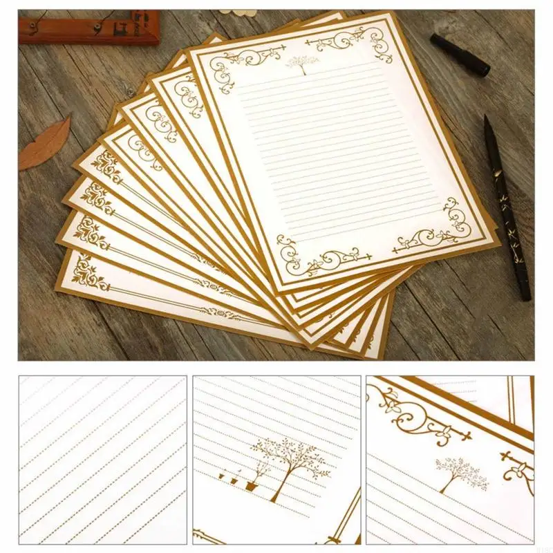 918C 8 Pcs Vintage Letter Writing Papers Antique Lette Paper Stationery Wide Lined for Vintage Invitations Thank You Letter
