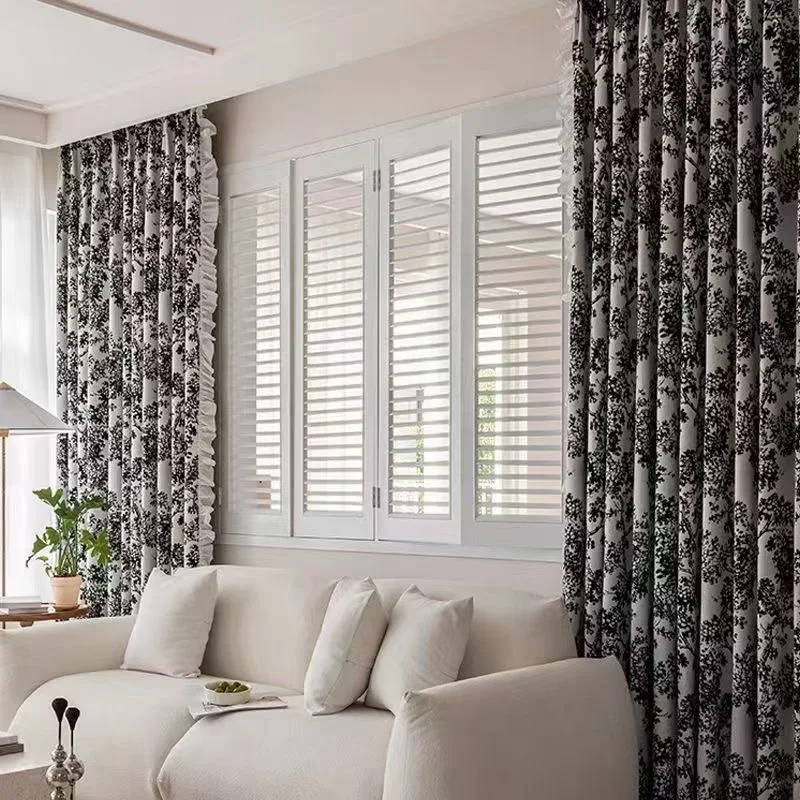 

British Style Retro Rococo Lace Curtains Bayberry Tree Jacquard Thicken Snow Neil Full Blackout Curtains for Bedroom Living Room