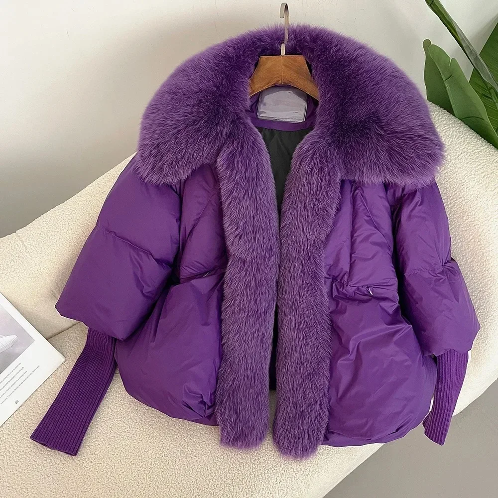 Down Jacket Women  Autumn Winter 2024 New White Duck Down Jacket Fur Coat Spliced Fox Fur Coat Detachable Raccoon Fur Warm