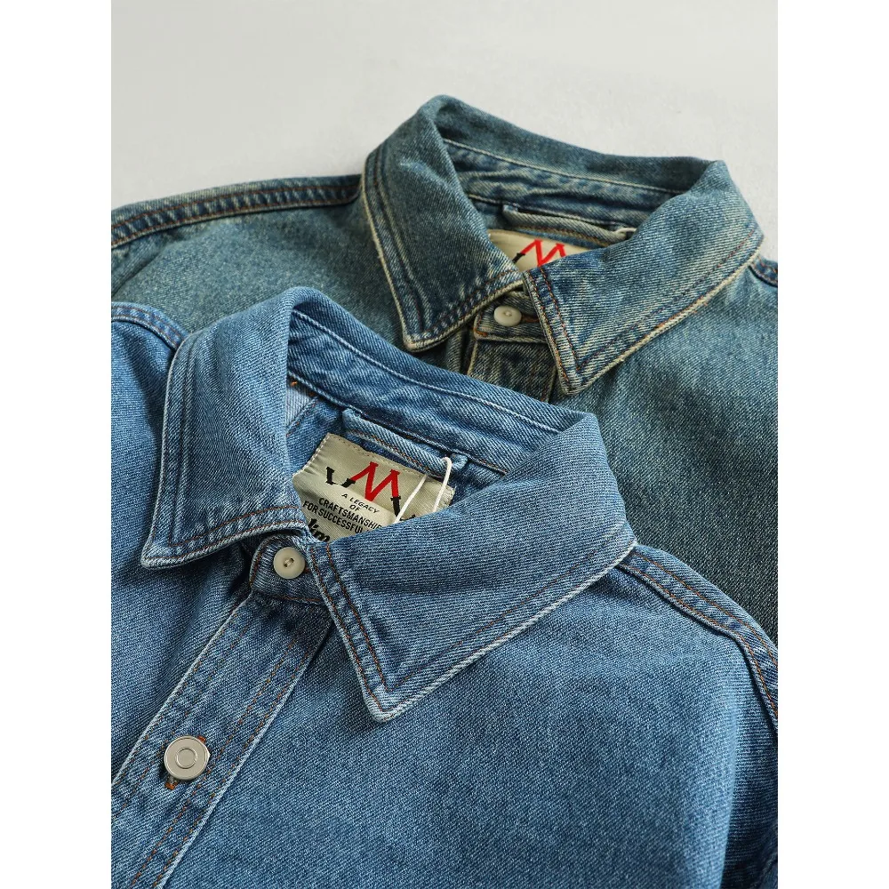 Heavyweight American nostalgic retro denim shirt men's spring and autumn loose long-sleeved shirt jacket