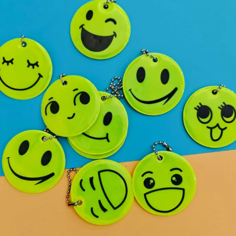 5CM Reflective Smile Face Keychain High Visibility Safety Keyring Bag Pendant for Night Walking Outdoor Personal Safety