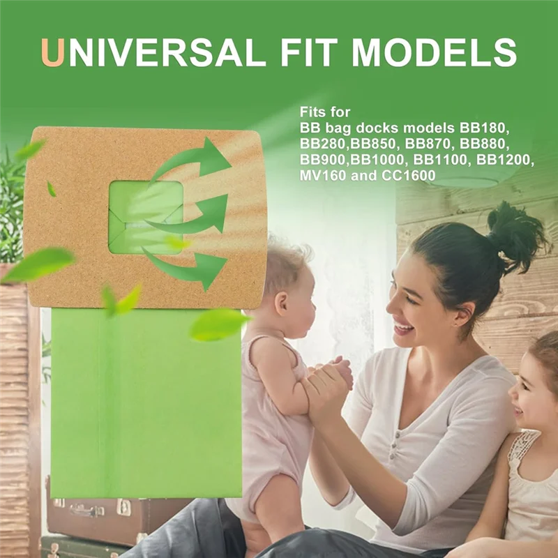 라이트-12팩 PKBB12DW 타입 BB 캐니스터 진공청소기 백 교체용 액세서리 (오렉 XL 버스터 B 진공청소기용, 모터 필터 2개 포함)