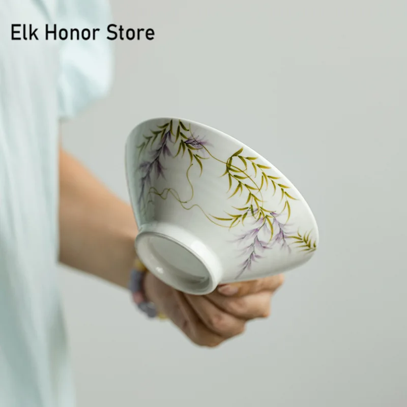 Pure Handpainted Wisteria Flower Bamboo Hat Pot Bearing Holder Boutique Dry Brew Table Fruit Palte Tea Ceremony Accessories Gift