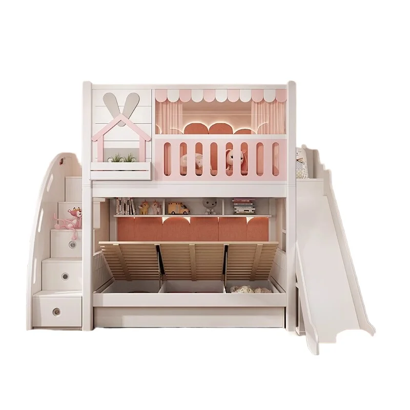 

Pink upper and lower beds, bunk beds, small apartment rabbit children's beds, girl princess beds
