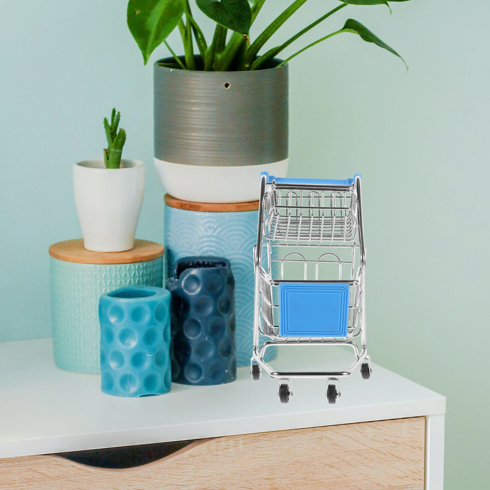 

Mini Shopping Cart Tiny Trolley Wrought Iron Storage Rack Decorative Piece Small Supermarket Cart Toy Desk Bedroom Kitchen