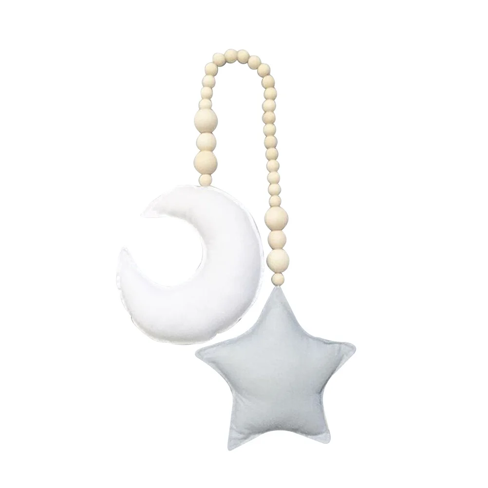 

Room Hanging Ornament Wooden Beads String Moon Star Design for Crib Wall Decor Tent Nursery Party Decoration