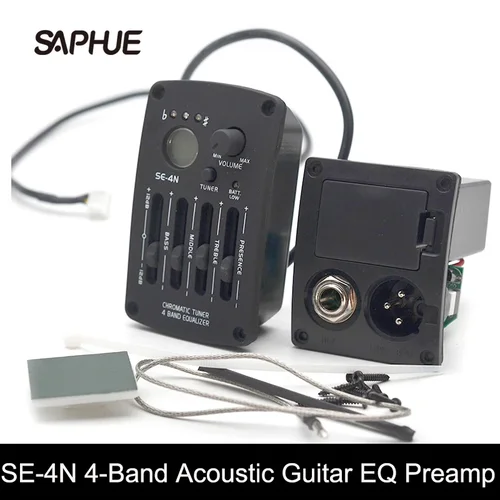 SE-4N Preamplificador de guitarra acústica EQ de 4 bandas con sintonizador de procedimiento Digital redondo ecualizador pastilla de guitarra aceite de goma negro