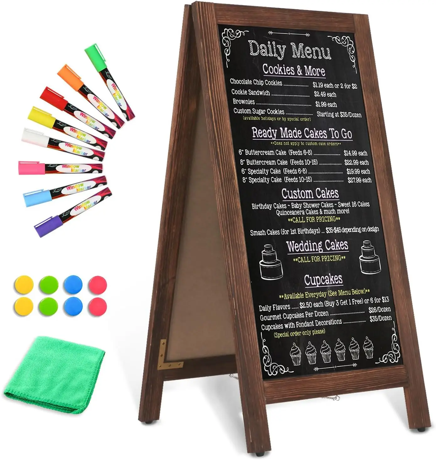 

40x20" Double-Sided A-Frame Chalkboard Sign, Magnetic Wooden Easel for Restaurants & Weddings