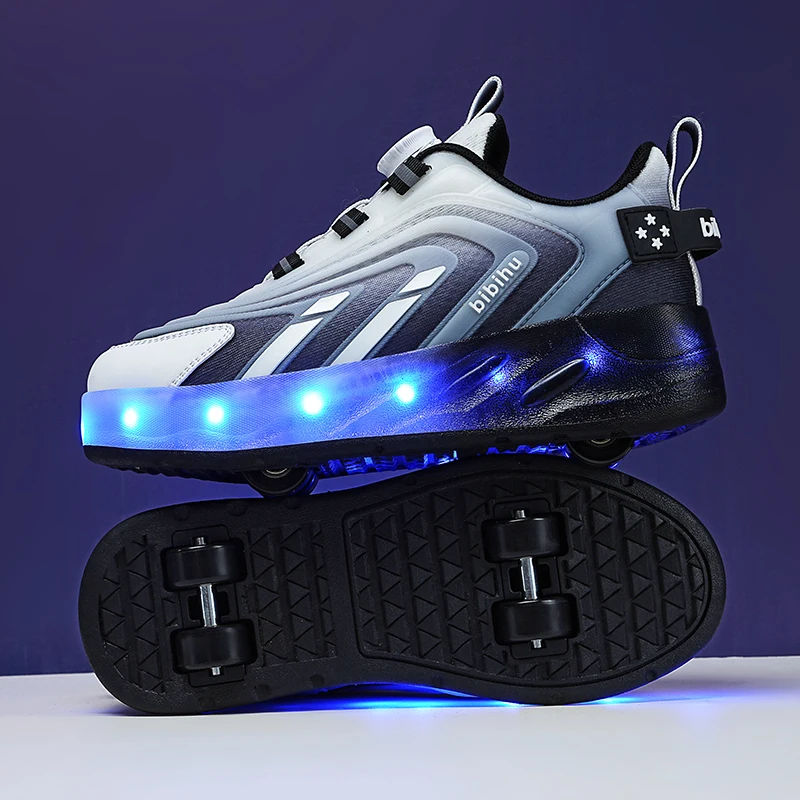 

Fashion Kids Two Wheeled Glow LED Light Roller Skate Shoes Kids Boys Girls Swivel Buckle Sports Casual Shoes