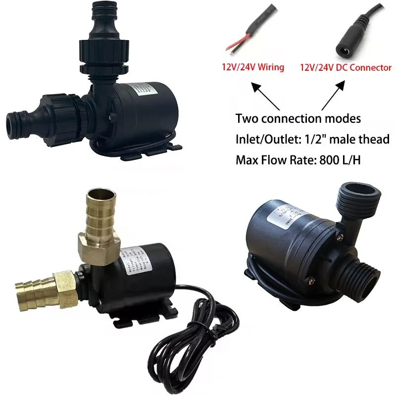 

Water Pump High Pressure Ultra Quiet Solar DC12V/ 24V Lift 5M 800L/H Brushless Motor Submersible Water Pumps Quick Break Joint