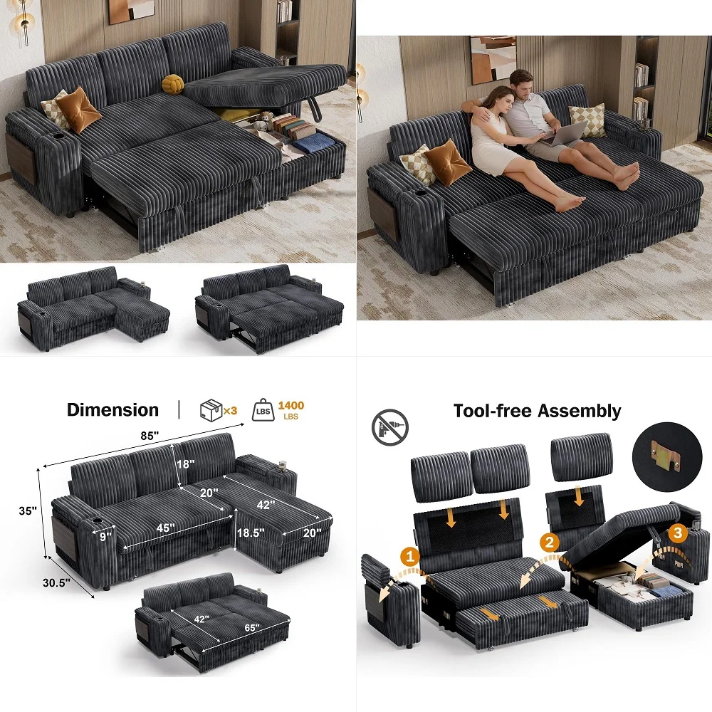 

in 1 Convertible Sleeper Sofa, 65in Sleeper Couch with Pull Out Bed, Oversized Loveseat Futon Sofa HideABed w Adjustable Backre
