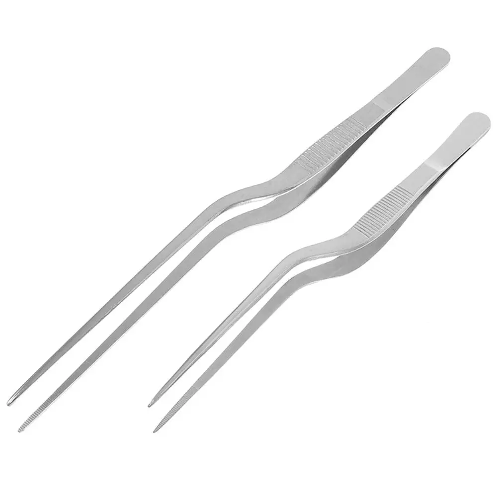 Stainless Steel Kitchen Tweezers Set – 2pcs Fish Bone Remover & Food Plating Tweezers for Cooking