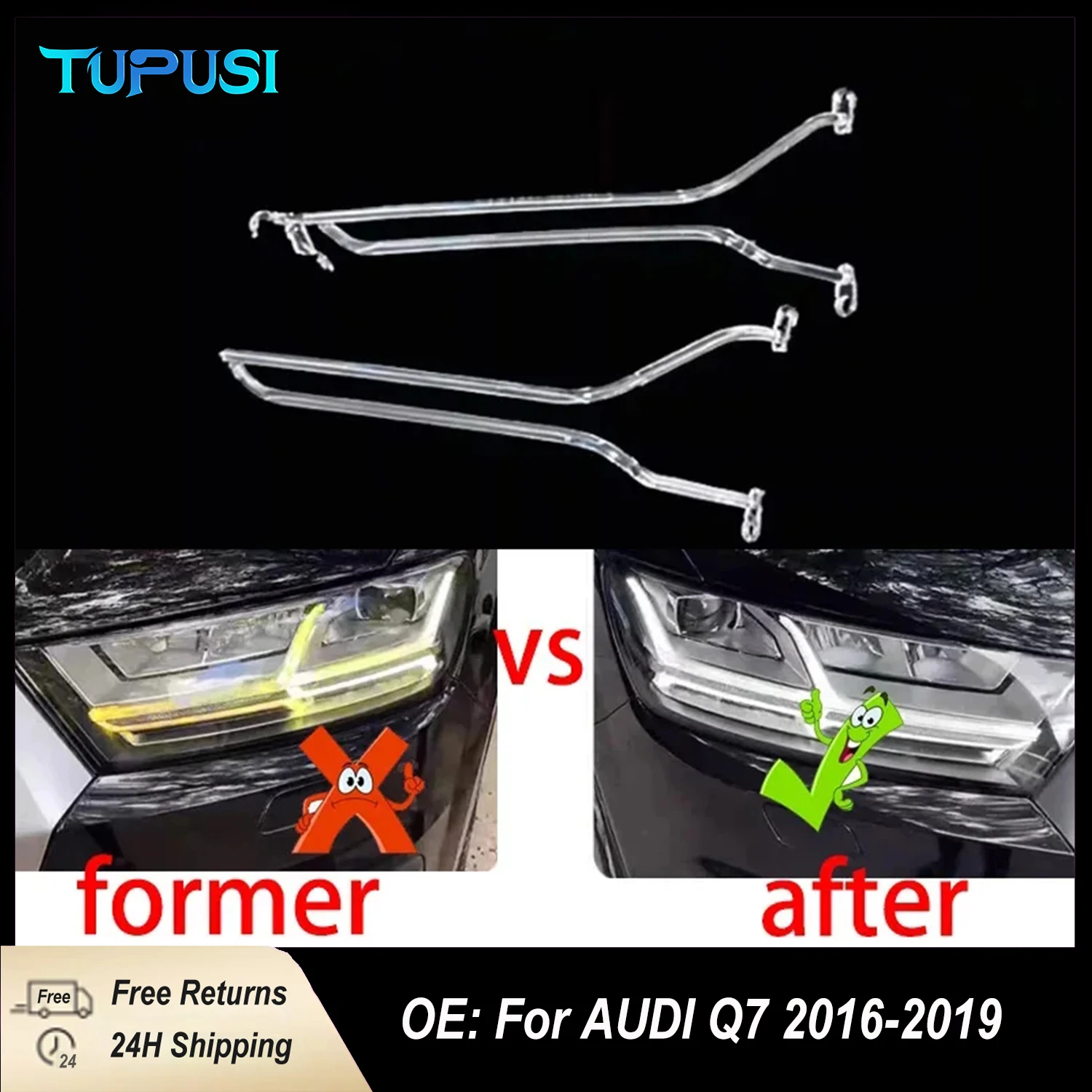 

2PCS For AUDI Q7 2016 2017 2018 2019 LED DRL Daytime Running Lights Light Guide Plate Tube Strip Daytime Running Strip