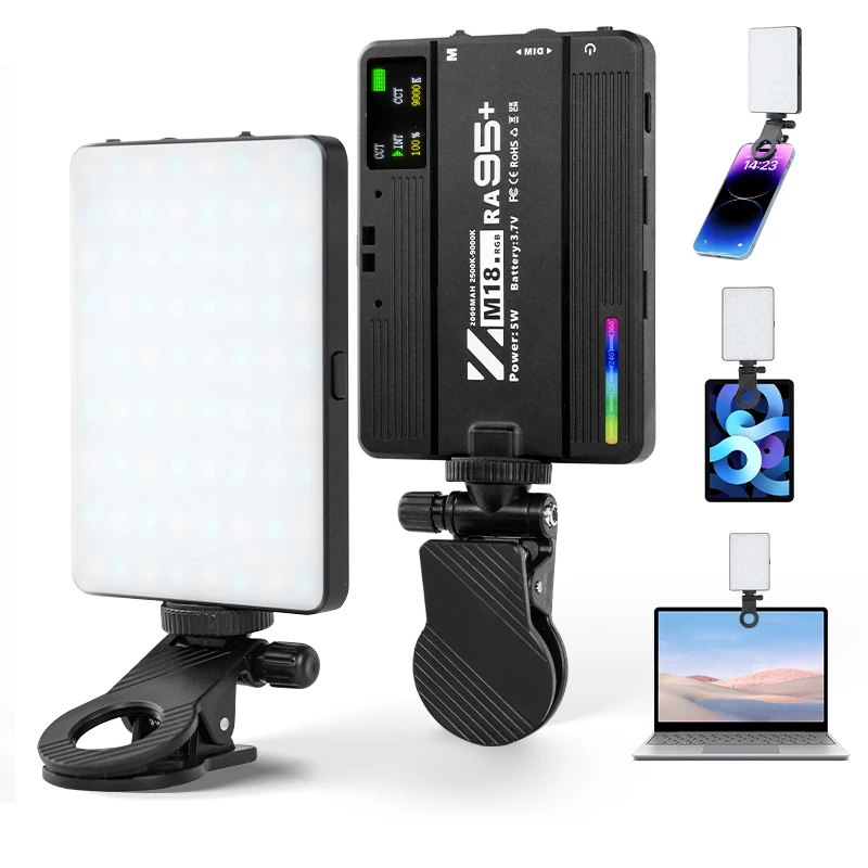 

Portable LED Clip Video Light on Camera 2500K-9000K RGB Lighting with Cold Shoe for DSLR Camera Camcorder Gopro Vlog Photography