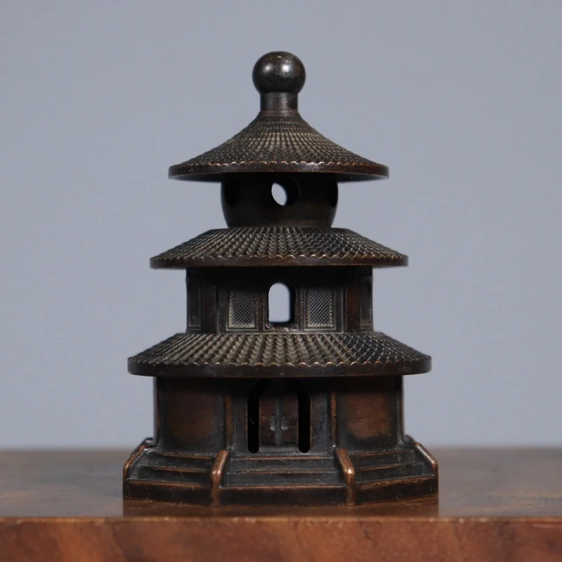 Pure copper Temple of Heaven tower incense burner for use, indoor worship, tea ceremony, home living room decoration, vinta
