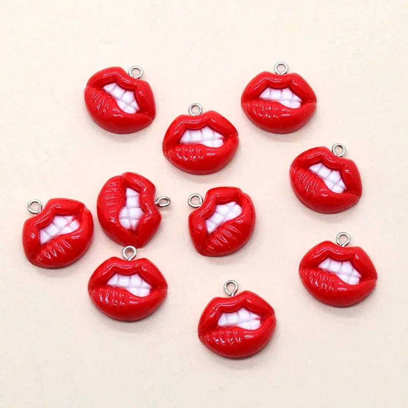 10pcs European Red Vampire Mouth Resin Charms for Jewelry Making Findings Cute Earring Keychain Small Pendants DIY Flatback