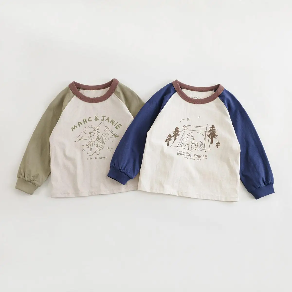 

MARC&JANIE Outdoor Style Boys Outdoor Style T-Shirt Kids Bear Doodle Plunge Sleeve Top for Spring 240035