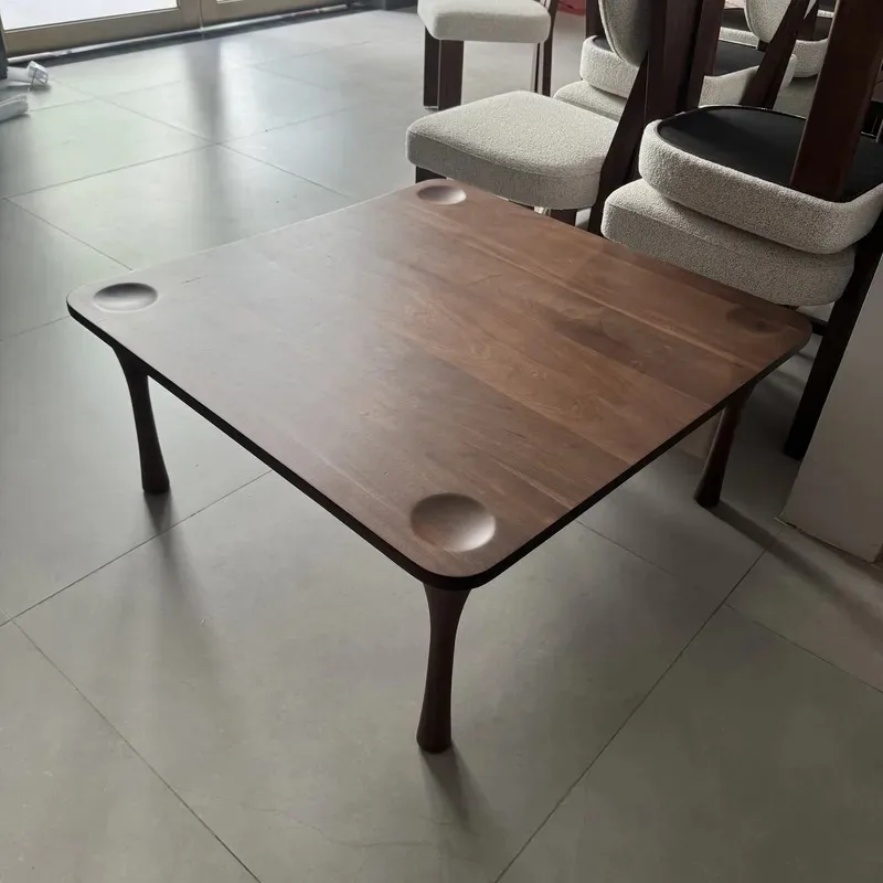 Solid wood coffee table square center table with built-in cup slot, suitable for living room home decoration