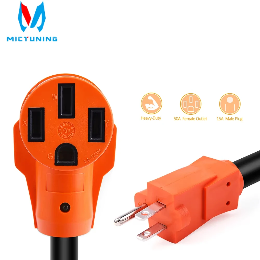 MICTUNING 15A Male to 50A Female Power Cord Plug Adapter Heavy Duty Truck Caravan Electrical Power Adapter with LED Indicator