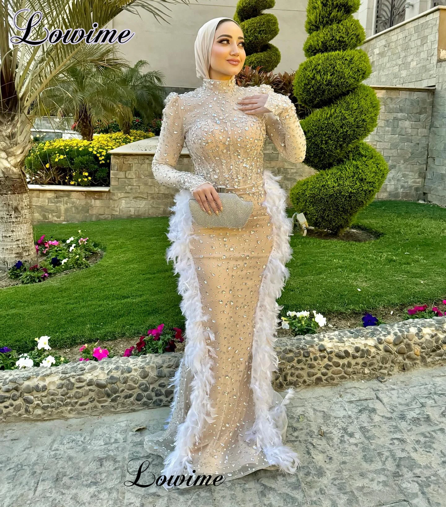 Middle East Muslim Evening Dresses With Crystals Long Sleeves Formal Occasion Dresses Mermaid Vestidos De Fiesta Engagement Gown