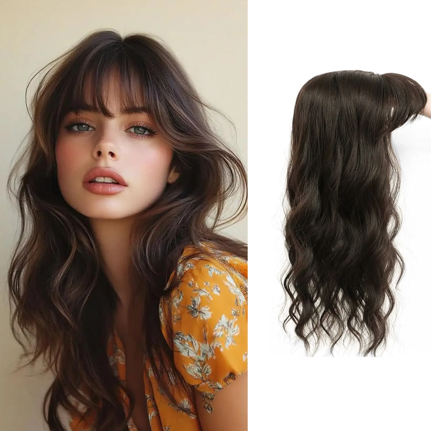 

22-дюймовый натуральный объем, волнистые длинные волнистые волосы, топ, синтетический шиньон с челкой, шиньон для женщин, наращивание волос